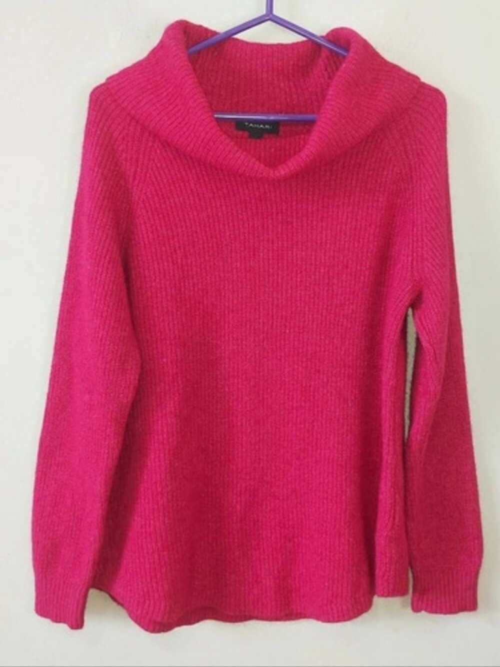 Tahari Women Wool Cotton Cowl Neck Sweater Large Cozy Chic Oversized Long Sleeve